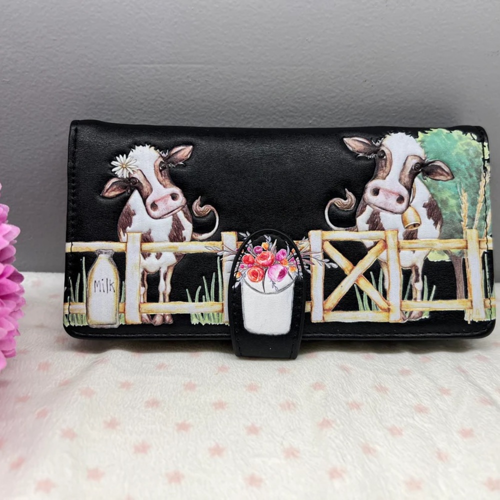 Woman’s Wallet Large : Cow Farm Black